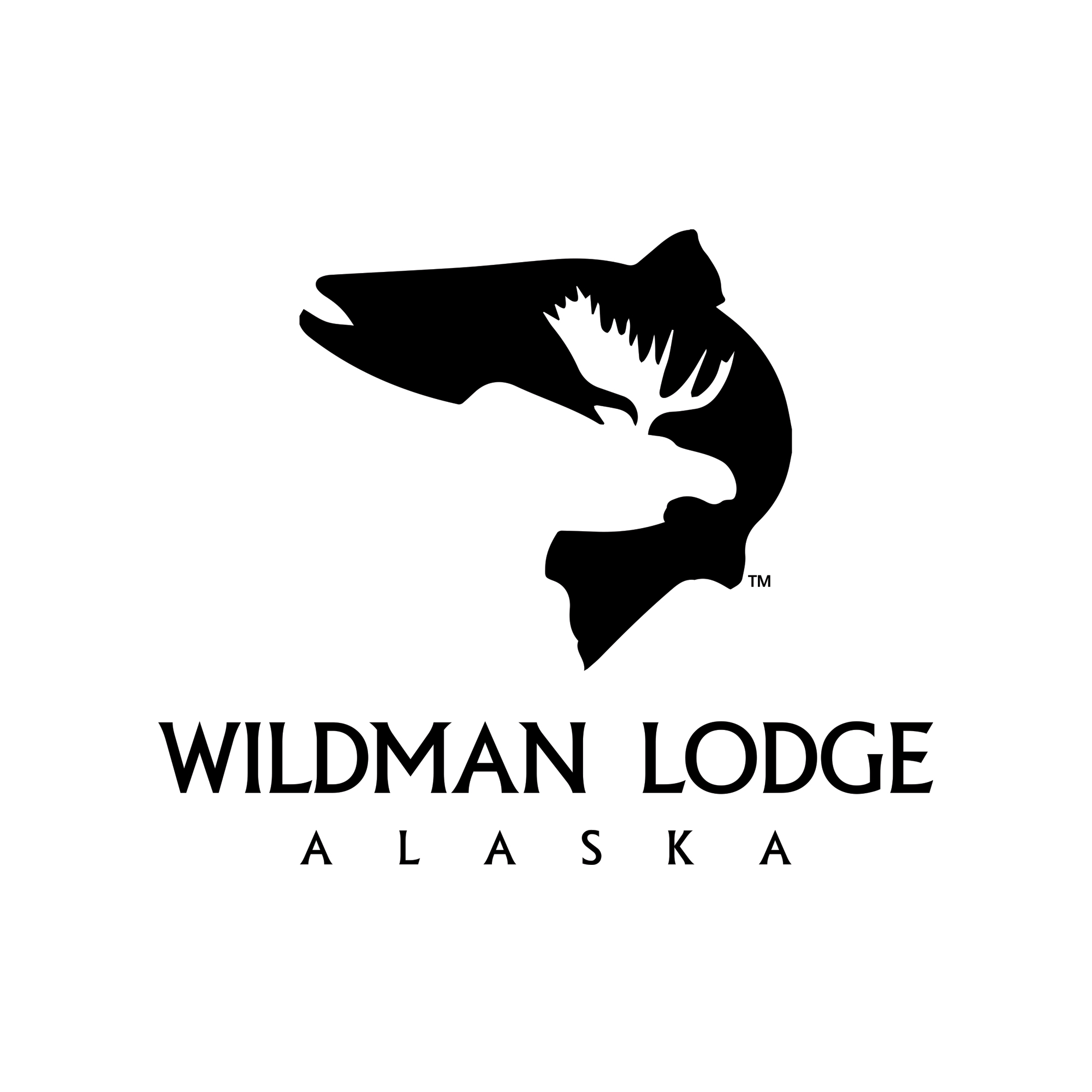 Wildman Lodge Alaska Logo — dual silhouette mark with salmon and moose