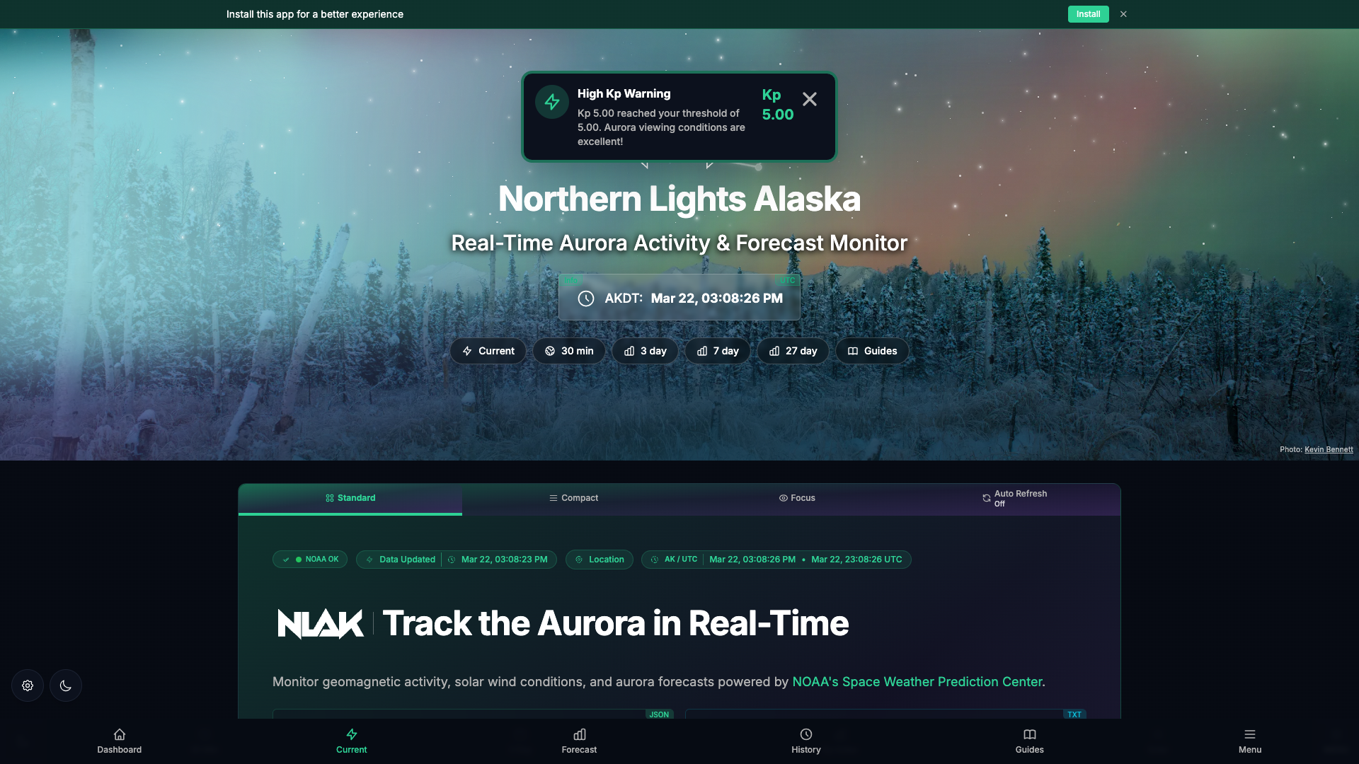 AlaskaAurora App Interface